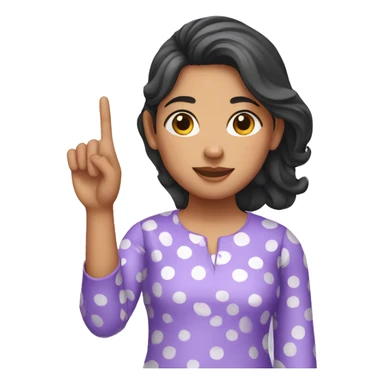 A girl with lavender kurti white spots showing three fingers in one hand sticker