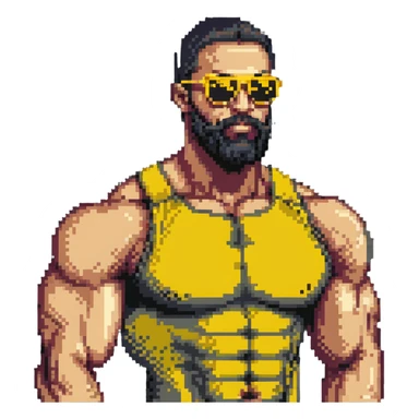 muscular man with black beard wearing yellow sunglasses sticker