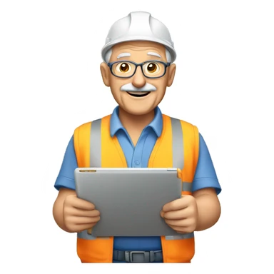 senior electrician with large tablet sticker