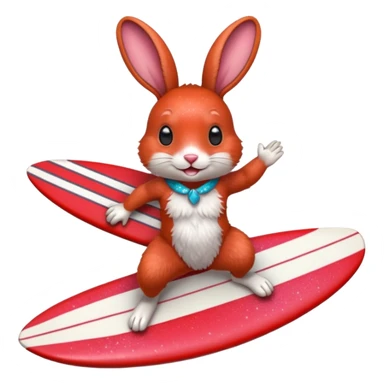 Surfing rabbit Happy Red Glitter  sticker