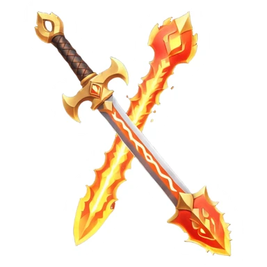 fire guardian sword object icon, flaming blade, glowing lava runes, ember sparks, fantasy weapon, 3D cartoon, mobile game icon style, centered, clean background, no text, no watermark
 sticker
