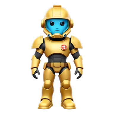 Clash of Clans aesthetic: Cinematic Playful Terran Marine Hero Emoji, rendered in a 3D vector-style similar to standard emojis with minimal shading and bold, simplified shapes. A compact, heroic isometric figure clad in futuristic power armor with signature energy accents, softly glowing with a cosmic battle charm. Simplified yet unmistakably iconic, highly detailed and consistent, glowing with a soft radiant shine and high gloss. Stylized with a touch of interstellar valor and a soft glowing outline, capturing the essence of an elite space warrior with a friendly, playful manner! sticker
