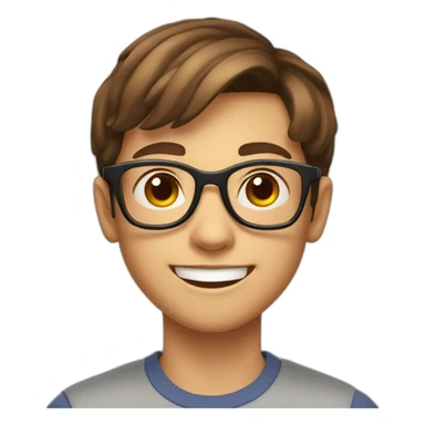 a 12-year-old boy with brown hair and glasses smiles broadly sticker