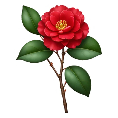 single Red Camellia, straight stem sticker
