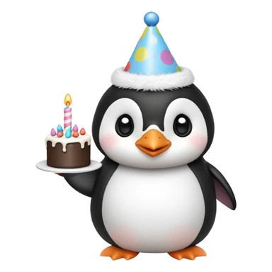 cute penguin with birthday hat hold a birthday cake in both arms sticker