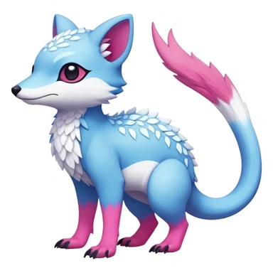 Rare realistic exotic adorable cold ice blue Snow White dark pink cute epic pretty beautiful handsome gorgeous aesthetic colorful vibrant Vernid-Trico-species-Fakemon-creature by LiLaiRa, 4 legs, 1 tail, random markings, (full body) sticker