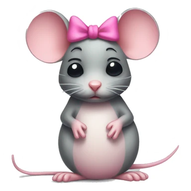 sad mouse with pink bow on head sticker