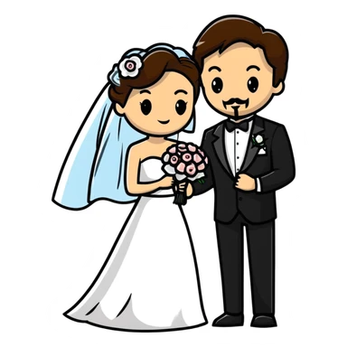 light-skinned African American bride and light-skinned groom with black goatee in a tuxedo sticker