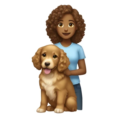 Light brown skinned girl with brown curly hair with a golden retriever puppy sticker