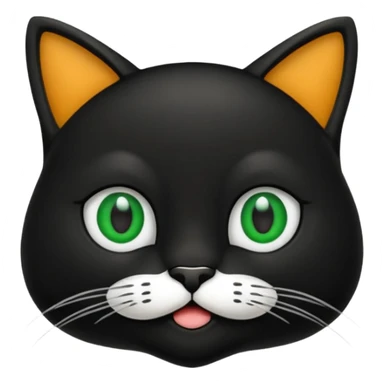 crie uma imagem de um gato preto com uma mancha branca no peito o gato tem olho verde  tudo no estilo de animação sticker