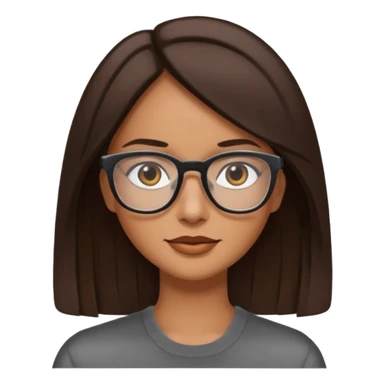 woman with tan skin, shoulder length straight dark-brown hair and glasses sticker