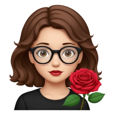 Una ragazza con capelli castani mossi e indossi occhiali neri e con una piccola rosa in testa sticker