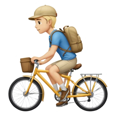A blond guy in a cap and with a backpack on his back is riding a bike sticker