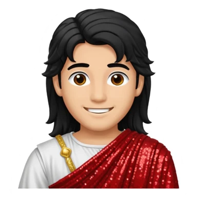 Adonis from Roman Deities with long black hair, red sequin toga sticker