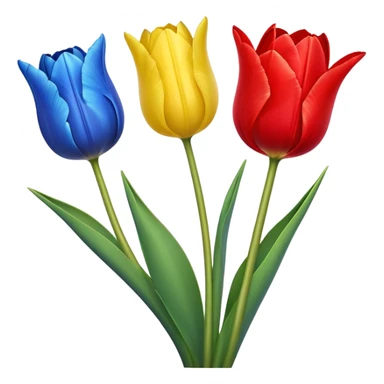 three tulips - one red tulip, one blue tulip, and one yellow tulip sticker