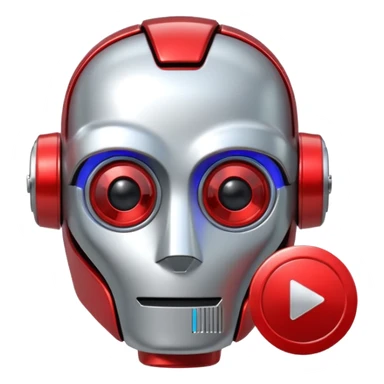 robot head next to a video play button sticker