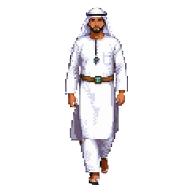 Arab man walking, wearing traditional white thobe and headscarf sticker
