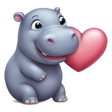 baby hippo giving a kiss to a heart sticker
