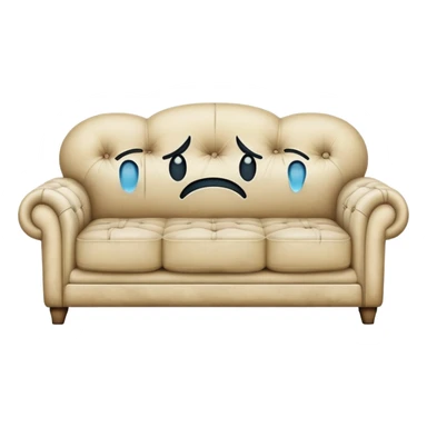 A couch with a face that is crying tears and looks sad sticker