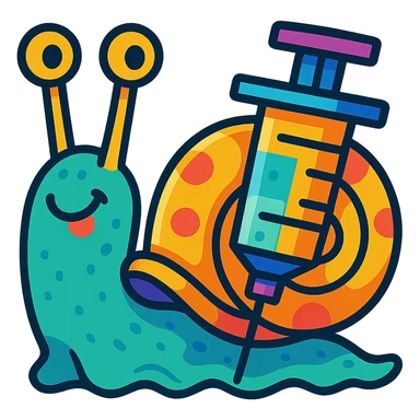 a creative and whimsical snail with a syringe as its shell, vibrant toon style, playful and colorful sticker