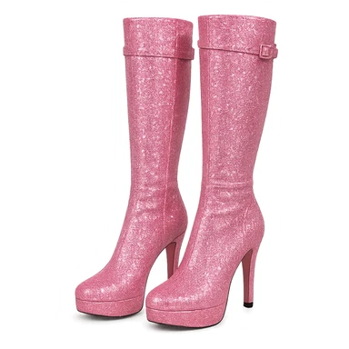 pink kpop idol stage boots, sparkly and fashionable sticker