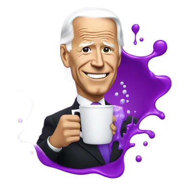 biden with purple liquid spilling out of white cup sticker