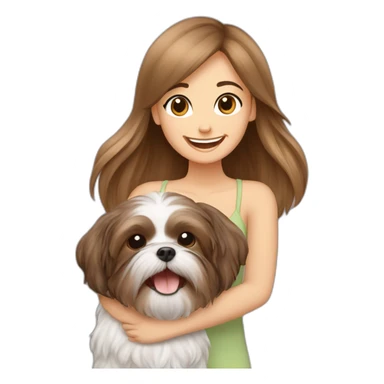 happy girl carrying happy brown Shih Tzu sticker
