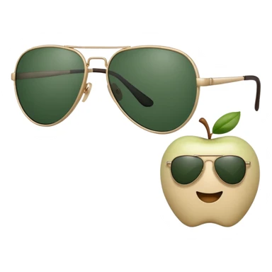 aviator sunglasses with light beige frame and dark green lenses, Apple emoji style, no text sticker