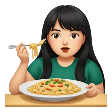 Mexican girl with bangs black long hair plus size with pasta sticker