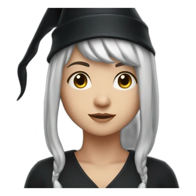 Young witch with white hair and black cap sticker