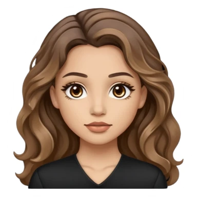 brown balayage hair long wawy (not to much curly/not afro), light skin tone, brown eyes, not too skinny, black outfit, beauty mark on  the left side of the face next to the lip

 sticker