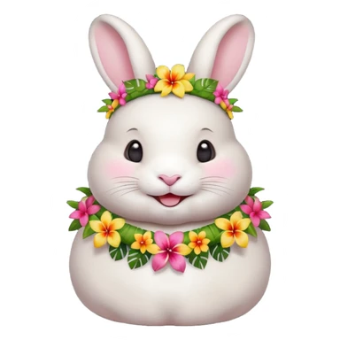 A chubby rabbit with a colorful tropical lei, smiling sweetly. sticker