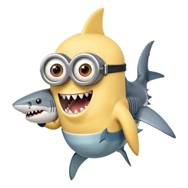 A minion with shark teeth and a shark body sticker