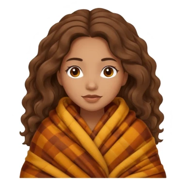 Cozy mixed girl with long wavy hair wrapped in blanket for fall sticker