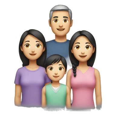 asian and european family, 1 son and 1 daughter, sticker