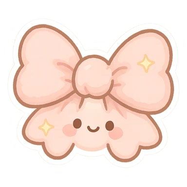 chibi style bow, pastel pink, soft fabric, cute and fluffy, kawaii style, star motif sticker
