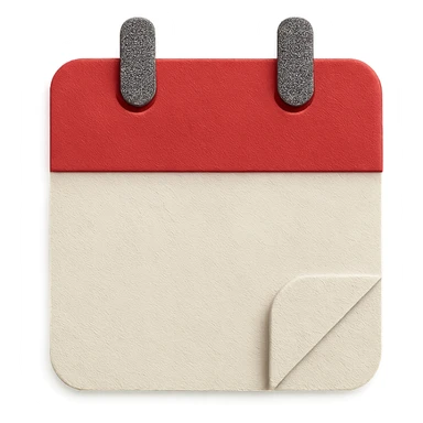 red and white calendar in paper-craft style, folded corner, textured paper look sticker