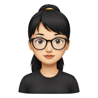 filipino woman black hair in one pony tail with straight bangs and big glasses, 50 yr old sticker