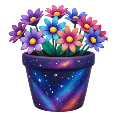 Galaxy Painted flower clay pot of Galaxy Colored Petalled Flowers, sticker