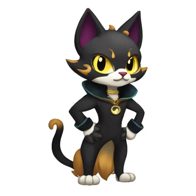 cool edgy anthro fantasy dark-shadow-themed animal vampiric cat hybrid Fakemon  with a collar full body sticker