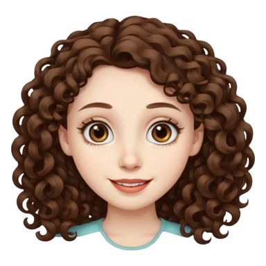 Light brown eyed female with pale skin. She has big eyes, curly and long dark brown hair and thin lips smiling. sticker