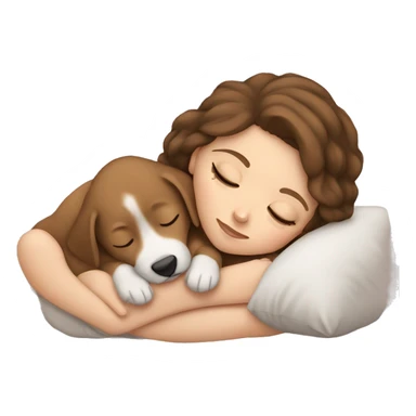 White girl brown hair sleeping with puppy sticker