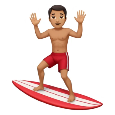 50 year old, dark haired, tan, red shorts man riding a big wave sticker