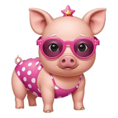 cute pig wearing  star-shaped sunglasses and polka dot bathing suit on all fours  sticker
