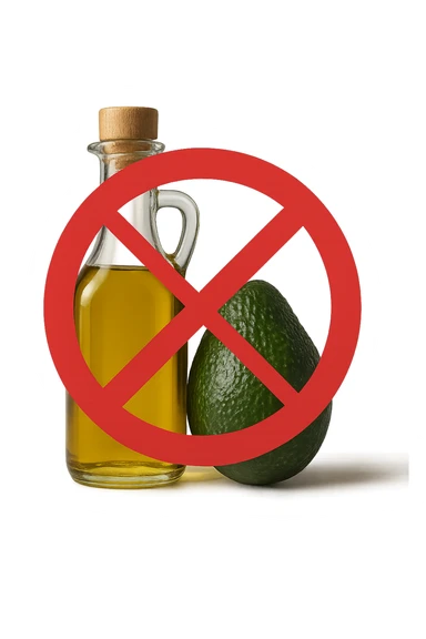 BOTTIGLIA DI OLIO EVO E AVOCADO CON DIVIETO SOPRA,  iperrealistico 4k sticker