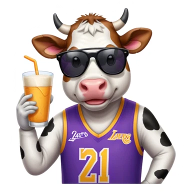 Dairy cow wearing sunglasses and a Laker jersey  sticker