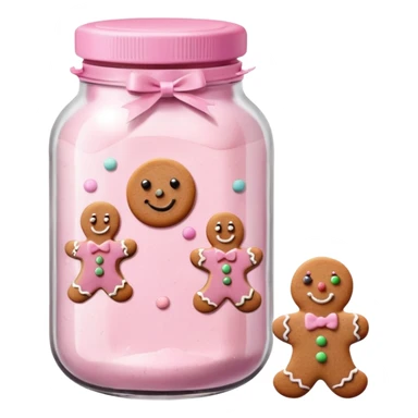 pastel pink christmas cookies in different shapes and one gingerbread man in pastel pink jar with pink lid  sticker