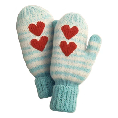 A pair of cozy knitted mittens with heartier design sticker