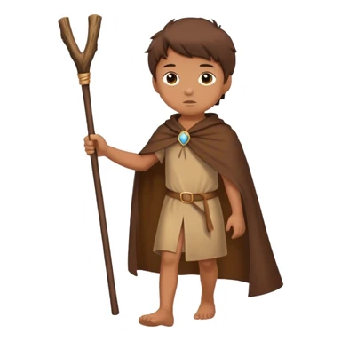 Boy walking with brown mantle and stick sticker