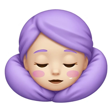 a baby lavender sleepy face emoji with a glowing pastel lavender gradient behind it, lavender skin sticker